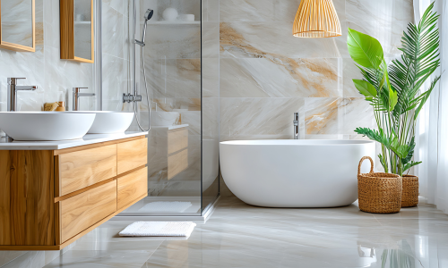 Bagno moderno con piastrelle di grande formato